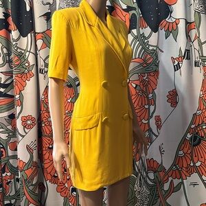 Vintage 80s/90s Yellow Blazer Romper | Shoulder Pads | Size Small